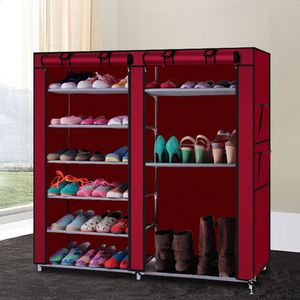 Scarpiera Portatile Rossa per Casa con Doppia Fila, Organizzatore per Armadio con Copertura Inclusa - Product Image 1