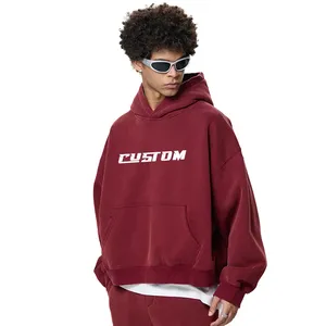 Sweat à capuche oversize tendance pour homme, style streetwear, en coton épais, coupe vintage et carrée, effet délavé à l'acide, sans logo - Product Image 1