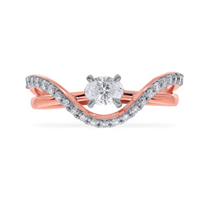 Bague Solitaire Ondulée Éblouissante Plaqué Or Rose de Haute Qualité, Bague de Fiançailles Croisée avec Coupe Ronde, Bijoux de Mode Raffinés pour Femme - Product Image 3