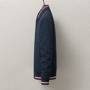 <b>Men's</b> <b>Navy</b> Blue Bomber <b>Jacket</b> Stand Collar Zipper Closure Casual Autumn Wear Regular Fit Solid Color Polyester Material - Product Image 3