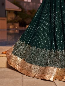 Green Silk Sequin Leheriya Lehenga <b>Set</b> with <b>Short</b> <b>Top</b> <b>and</b> Embroidered Dupatta Banarasi Style Women's Wedding Party Wear One <b>Set</b> - Product Image 6