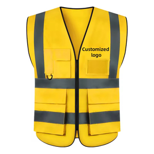 Gilet de sécurité réfléchissant vert fluorescent haute visibilité pour homme, respirant, en maille, avec poches, col en V, décontracté - Product Image 1
