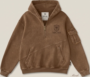 เสื้อฮู้ดดี้ผู้ชายไซส์ใหญ่พิเศษ ผ้าฝ้ายคุณภาพสูง 100% น้ำหนัก 300 กรัม ระบายอากาศได้ดี ซิป ¼  ลายฟอกสี  สำหรับฤดูหนาว  พร้อมปักโลโก้ด้านหน้าตามสั่ง - Product Image 1