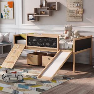 Letto a soppalco singolo con due contenitori in legno naturale per bambini (vecchio SKU LP000075AAM) - Product Image 1