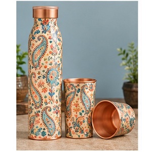 Heritage Paisley Copper <b>Water</b> <b>Bottle</b> Set with Paisley Design Portable Travel <b>Thermos</b> for Outdoor Use - Product Image 1