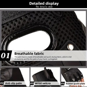 Gants mi-doigts en similicuir, épaissis et antidérapants pour la moto en extérieur, vente en gros, OEM - Product Image 6