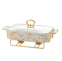 Plat de service isotherme en céramique doré marbré pour buffet, chauffe-plats arabe