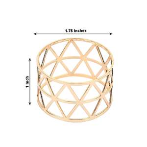 Anneaux de serviette géométriques en métal doré, décor de table moderne ajouré en fil métallique pour mariage, fête, banquet, 1,75 pouce - Product Image 1