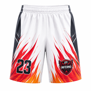 Short de basketball pour homme Inferno Sports Club, motif flamme sublimé, numéro 23, taille élastique, 100 % polyester, respirant pour l'été - Product Image 1