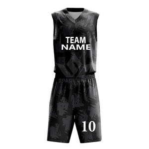Ensemble de maillots de basket-ball sublimés personnalisés, col en V, sans manches, 100% polyester, évacuation de l'humidité, nom de l'équipe imprimé, unisexe, adulte - Product Image 1