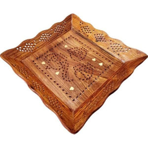 Plateau de service carré décoratif en bois de Sheesham marocain fait main, pour collations, thé, café, maison et cuisine - Product Image 1