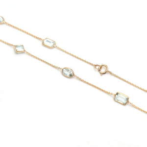 Collar de Aguamarina Natural con Corte Mixto en Oro Amarillo Sólido de 18K – Cadena con Gemas de Esmeralda en Corte Ovalado y Cuadrado con Engaste de Bisel - Product Image 2