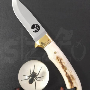 Couteau de chasse OEM Wirecut en acier Damas, couteau à dépecer, lame fixe avec manche en agneau, couteau de camping et d'extérieur EDC avec étui en cuir - Product Image 3