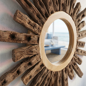 100% Reclaime Driftwood Sunburst Wall <b>Mirror</b> Round Wooden Decorative Coastal Boho <b>Hanging</b> <b>Mirrors</b> For Living Room Hotel Home - Product Image 5