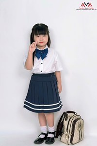 Chemise d'uniforme scolaire unisexe FMF Vietnam 65% polyester 35% coton TC pour enfants, blanc marine, boutonnée, en stock - Product Image 6