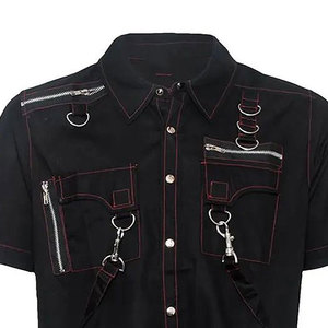 Factory Supplies <b>Men's</b> Gothic Shirt Handmade Black Cotton Button-Up with Red Stitching Wholesale Manufacturer - Product Image 5
