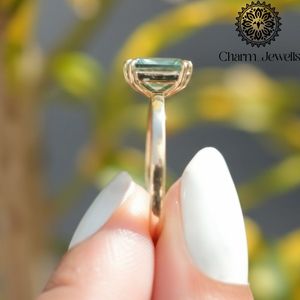 Bague de fiançailles Charm Jewells en moissanite taille coussin, plaqué or rose sur argent, sertie à griffes, certifiée IGI, style classique pour femme - Product Image 2