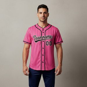Camiseta de Béisbol a Rayas Rosas para Hombre 2026, Personalizable con Nombre de Equipo 00, Manga Corta, Cierre de Botones, Poliéster Transpirable y Precios Bajos - Product Image 4