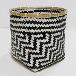 Juego de Cestas de Almacenamiento de Bambú, Ovaladas, Negras y Blancas, con Patrón Geométrico, Estilo Rústico, Ecológicas, Multifuncionales, para Organizar la Ropa - Product Image 4