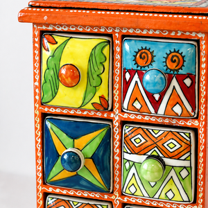Handcrafted Wooden Blue Pottery 6 <b>Drawer</b> <b>Storage</b> Cabinet Decorative Organizer for Home Decor - Product Image 2