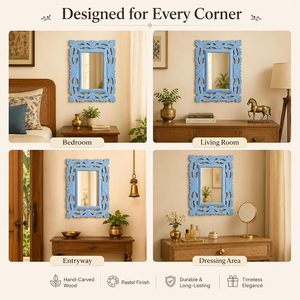 Blue Retro Vintage Ornate Frame Wall <b>Mirror</b> 4mm Thick Handcrafted Glass for Bathroom & Bedroom <b>Hanging</b> Vanity Decor - Product Image 6