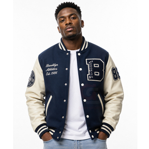 Chaqueta Universitaria de Béisbol Personalizada para Hombre, con Mangas de Cuero y Bordado Chenille de Alta Calidad, Fabricada por OEM - Product Image 1