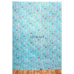 Edredón Kantha de algodón indio azul cielo con estampado floral, manta Gudri, juego de ropa de cama étnica hecha a mano para decoración del hogar y dormitorio - Product Image 1