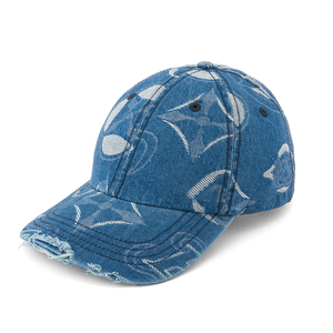 Best Quality Denim Baseball Cap Geometric Print Washed Adjustable Unisex 6-Panel <b>Hat</b> Spring <b>Summer</b> Casual Style - Product Image 1