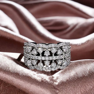 แหวนทองขาว14K สุดหรูพร้อมเพชรธรรมชาติเจียระไนหลายแถวแบบง่ามหรูหราและดีไซน์แบบ Openwork - Product Image 1