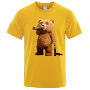 T-shirt Homme Orange à Manches Courtes Col Rond Imprimé Ours Dessin Animé Buissant de la Bière Décontracté Respirant en Jersey Tricoté Numérique Grande Taille - Product Image 4