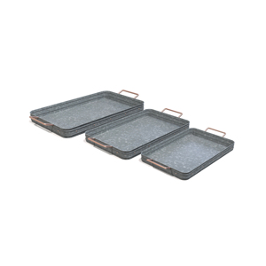 Ensemble de 3 plateaux de service ronds en métal, style rétro durable, couleur gris uni, vaisselle pour la cuisine - Product Image 3