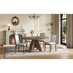 TREXM <b>Rustic</b> <b>Farmhouse</b> 42 58 Inch Extendable Vintage <b>Dining</b> <b>Table</b> Set 4 6 4 Upholstered Chairs for Kitchen <b>Dining</b> Room - Product Image 3