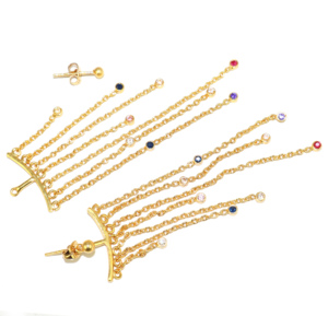 Pendientes de gota de latón con diseño de cadena chapada en oro de 18 quilates y circonita cúbica de moda única para mujer y niña, venta al por mayor - Product Image 6