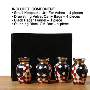 Pequeñas urnas de latón duradero para recuerdos con la bandera estadounidense en relieve, juego de 4 |   Recipientes Conmemorativos de Metal para Cenizas Funerarias, para Restos Humanos - Product Image 4