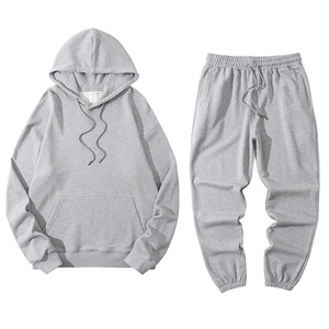 Ensemble sweat-shirt à capuche et pantalon unisexe beige, couleur unie, coupe ample décontractée, longueur intégrale, taille à cordon de serrage avec poches latérales, pour l'automne - Product Image 6
