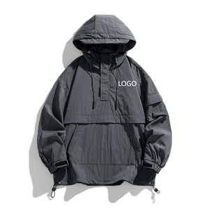 OEM Men Outdoor Nylon Jacket Waterproof Windbreaker Lightweight Hooded Sportswear Custom Logo <b>Covered</b> <b>Button</b> Jacket - Product Image 4