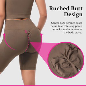 High Waisted Solid Color Bermuda Shorts Women Knitted Spandex Polyester Sporty Fit Breathable <b>Elastic</b> <b>Waist</b> Canvas 220g - Product Image 2