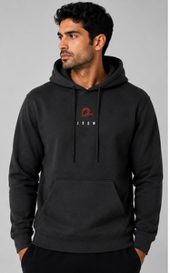 Sweat-shirt à capuche en polaire tricoté noir pour homme avec logo imprimé sur le devant, coupe classique, décontracté, écologique et coupe-vent - Product Image 1