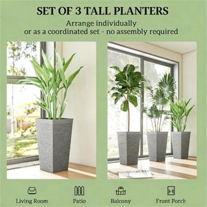 Set di 3 Vasi Conici Grigi da Esterno per Piante con Radici Profonde o Piccoli Alberi - Product Image 2