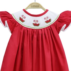 Robe smockée pour filles mignonnes - Broderie personnalisée faite à la main - Robe rouge pour bébé fille - Noël - OEM - SM230103 - Product Image 2