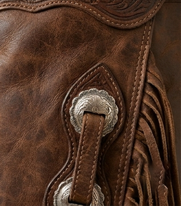 Chaps d'équitation western en cuir marron de qualité supérieure avec franges, équipement de protection des jambes pour l'équitation - Product Image 3