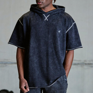 เสื้อมีฮู้ดสไตล์วินเทจของผู้ชายผ้าฝ้ายเทอร์รี่ฝรั่งเศสฟอกซีด - Product Image 2