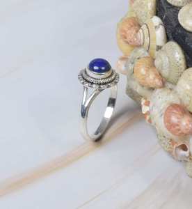 Bague en argent sterling 925 avec pierre précieuse ronde lisse sculptée en lapis-lazuli naturel, bijou de mode pour femme, vente en gros - Product Image 5