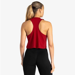 Débardeur rouge à col rond pour femme, couleur unie, tricoté en spandex et polyester, respirant, style sportif, longueur courte - Product Image 2