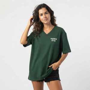 Women's Green <b>V</b>-<b>Neck</b> <b>T</b>-<b>Shirt</b> Short Sleeve Loose Fit 100% Cotton Casual Jersey Print Logo Top - Product Image 1