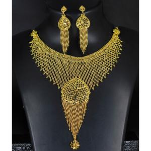 Collar con pendientes Conjunto de joyería Latón puro chapado en oro Alta calidad Emiratos Árabes Unidos Árabe Dubai Collar Diseño Collar Conjunto de joyería - Product Image 5