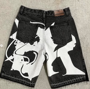 Shorts d'été streetwear amples, vintage, respirants, coupe-vent, anti-plis, taille mi-haute, avec logo imprimé personnalisé, patchwork et effet délavé - Product Image 2