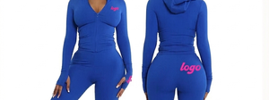 Conjunto Deportivo de Dos Piezas para Mujer con Capucha, Chaqueta Larga con Cierre y Pantalones Acampanados, Ajuste Ceñido, Poliéster/Algodón - Product Image 5