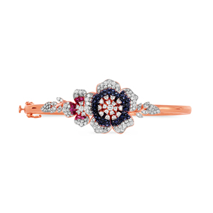 Elegant Classic 14k Rose Gold Floral Diamond <b>Bracelet</b> with Sapphire and <b>Ruby</b> Accents - Product Image 1