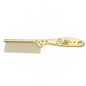 Peigne de toilettage pour animaux de compagnie en métal doré avec manche à motif floral pour le soin des poils de chiens et de chats - Product Image 6